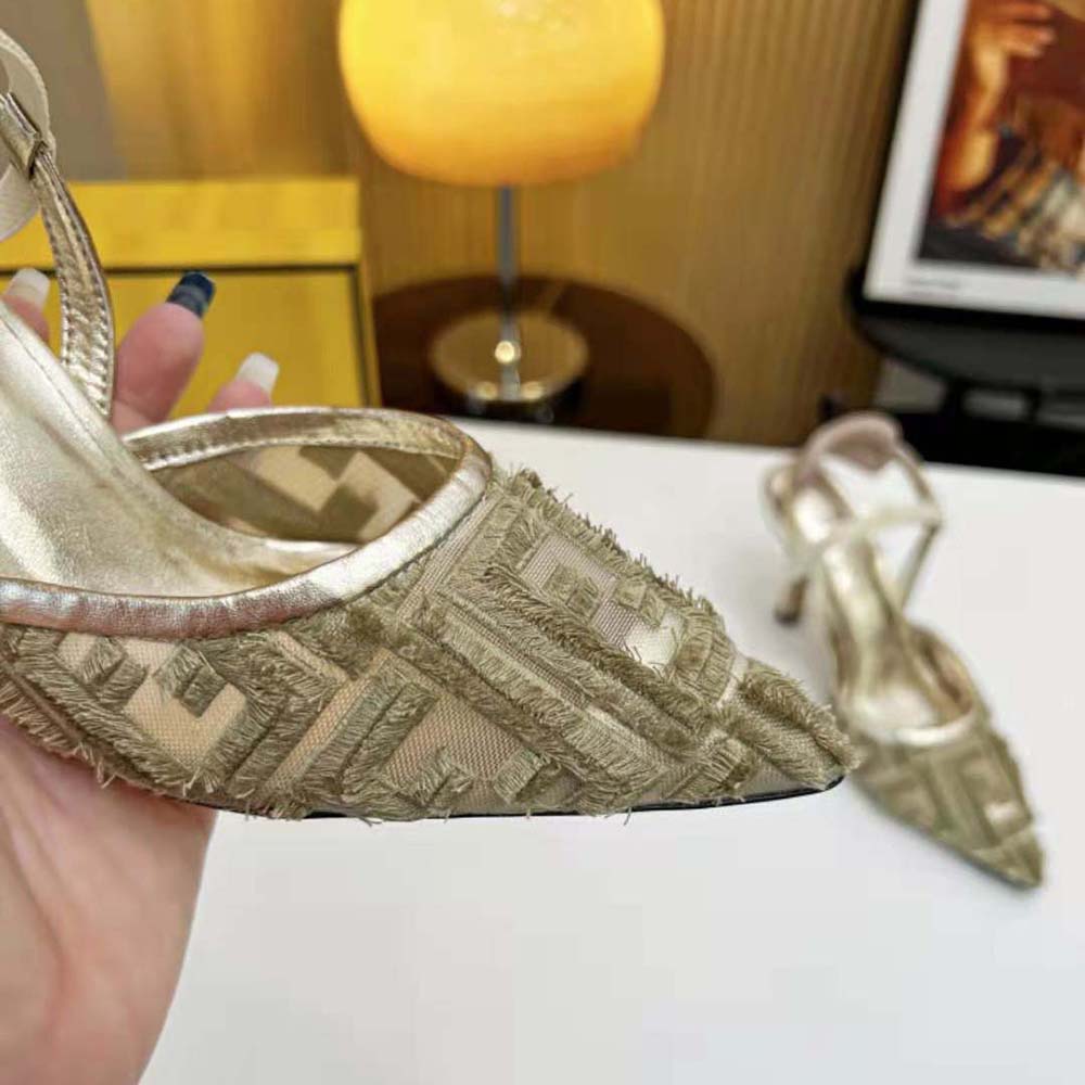 Fendi Women Colibrì Lite Gold Mesh High-Heeled Slingbacks - image 8