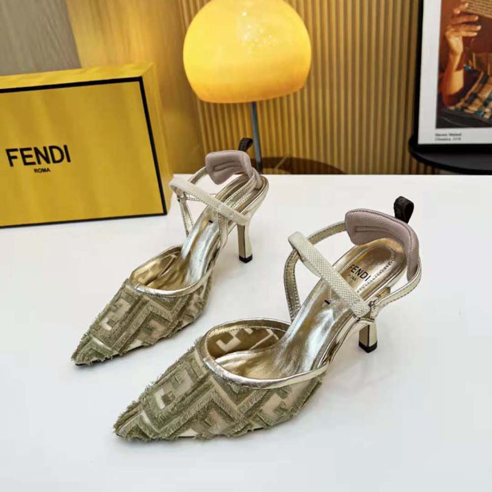 Fendi Women Colibrì Lite Gold Mesh High-Heeled Slingbacks - image 4