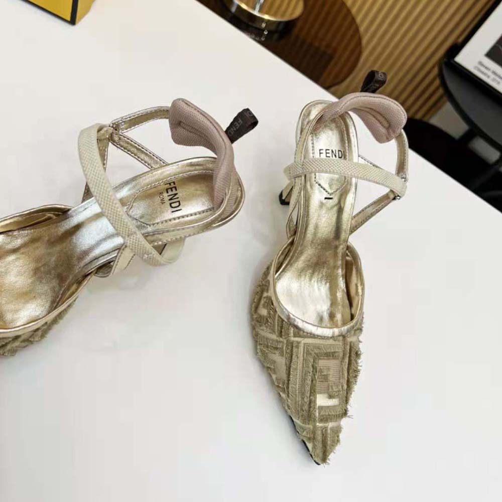 Fendi Women Colibrì Lite Gold Mesh High-Heeled Slingbacks - image 7