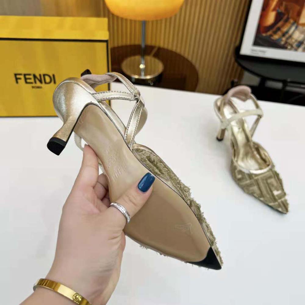 Fendi Women Colibrì Lite Gold Mesh High-Heeled Slingbacks - image 10