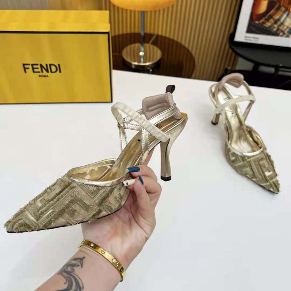 Fendi Women Colibrì Lite Gold Mesh High-Heeled Slingbacks - image 5