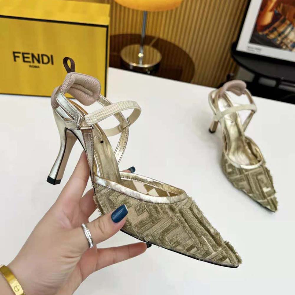 Fendi Women Colibrì Lite Gold Mesh High-Heeled Slingbacks - image 6