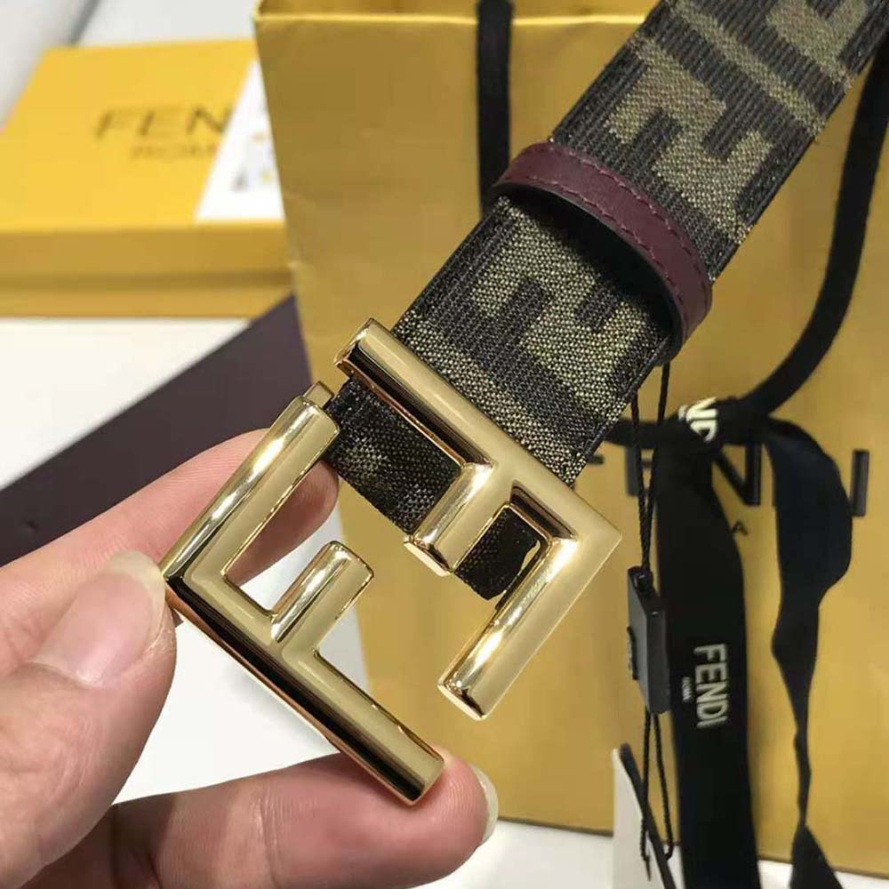 Fendi Women Dove Gray FF Jacquard Fabric Belt - image 6