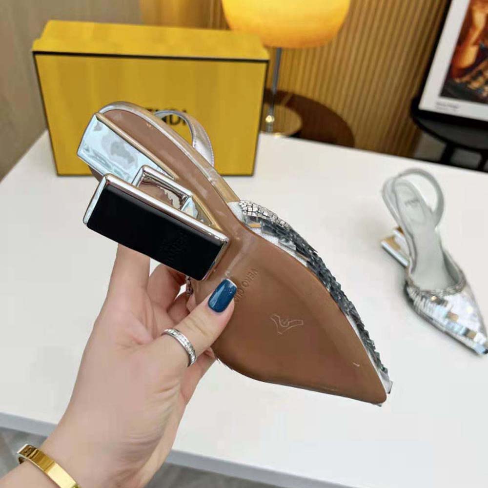 Fendi Women First Silver Sequin High-Heeled Slingback - image 10