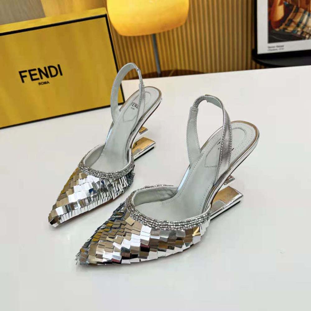 Fendi Women First Silver Sequin High-Heeled Slingback - image 4
