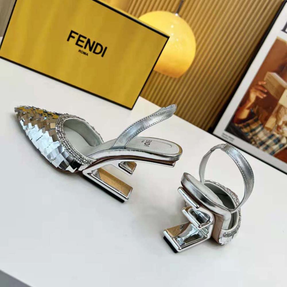 Fendi Women First Silver Sequin High-Heeled Slingback - image 5