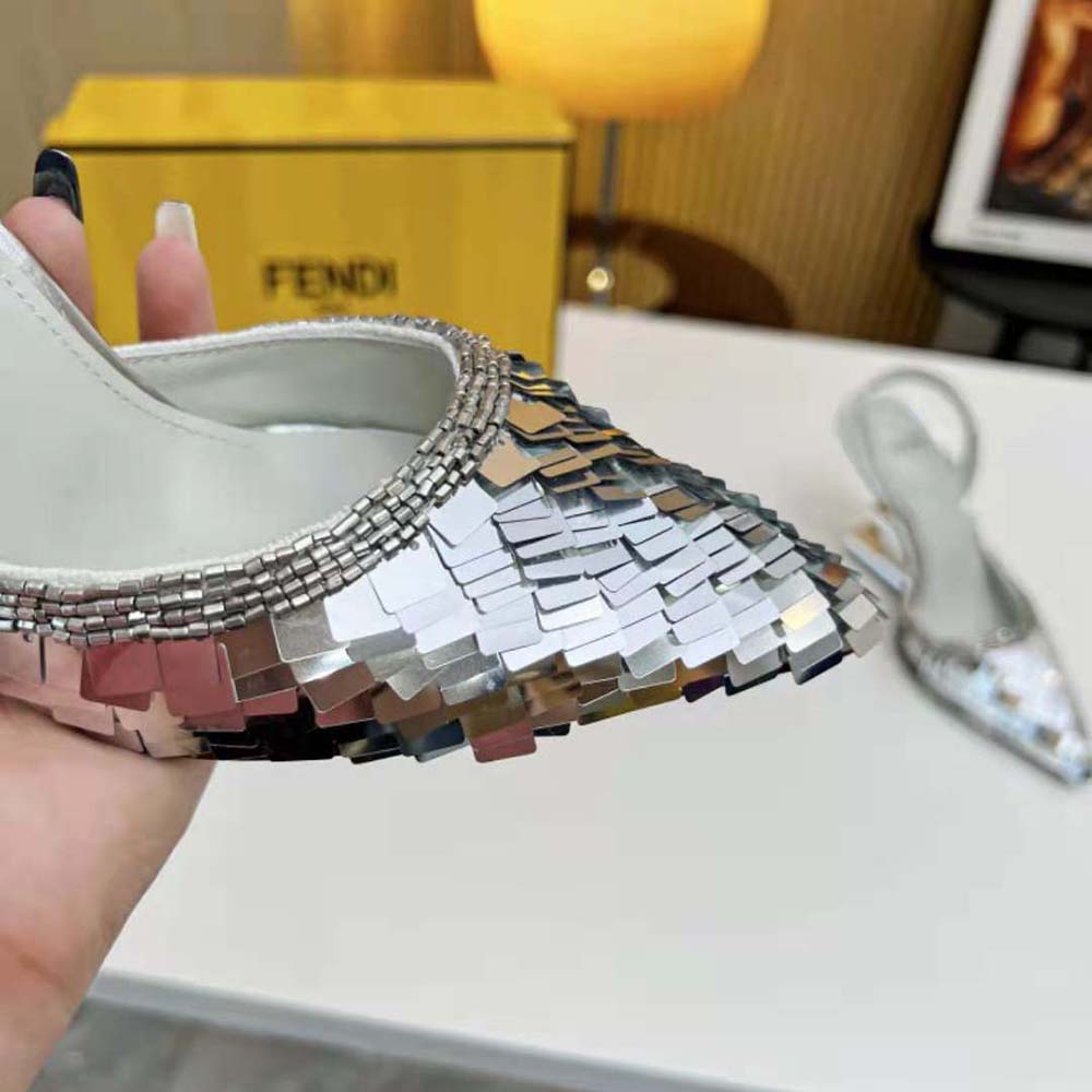 Fendi Women First Silver Sequin High-Heeled Slingback - image 9