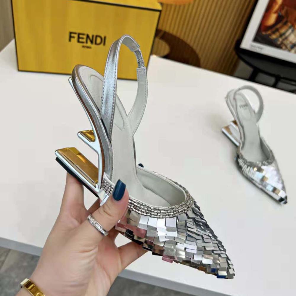 Fendi Women First Silver Sequin High-Heeled Slingback - image 7