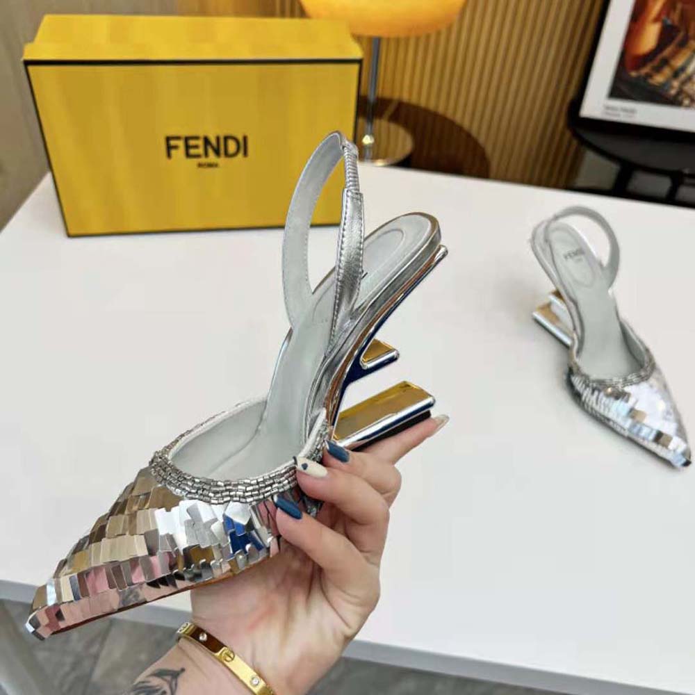 Fendi Women First Silver Sequin High-Heeled Slingback - image 6