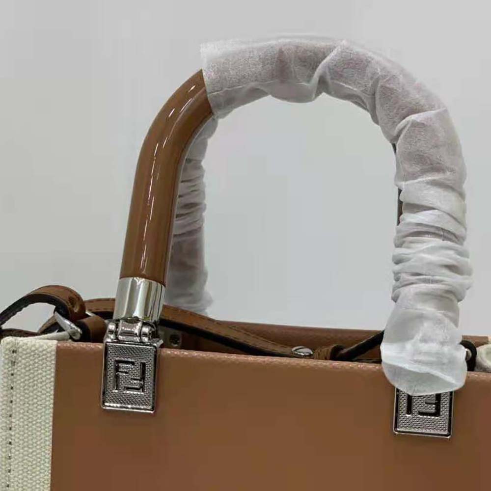 Fendi Women Mini Sunshine Shopper Brown Patent Leather and Canvas Mini-Bag - image 7