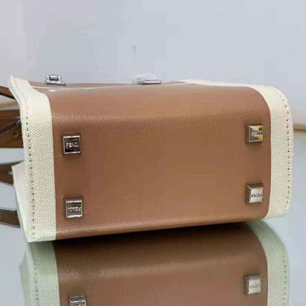 Fendi Women Mini Sunshine Shopper Brown Patent Leather and Canvas Mini-Bag - image 6