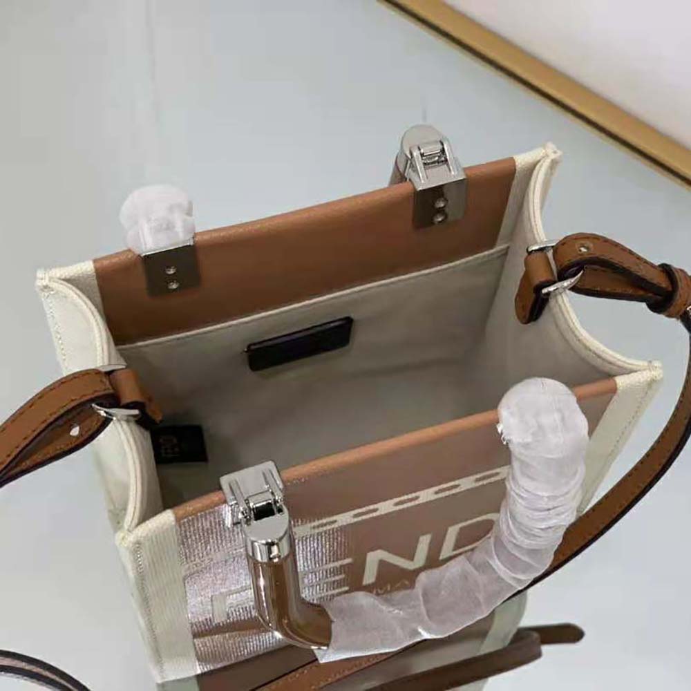 Fendi Women Mini Sunshine Shopper Brown Patent Leather and Canvas Mini-Bag - image 8