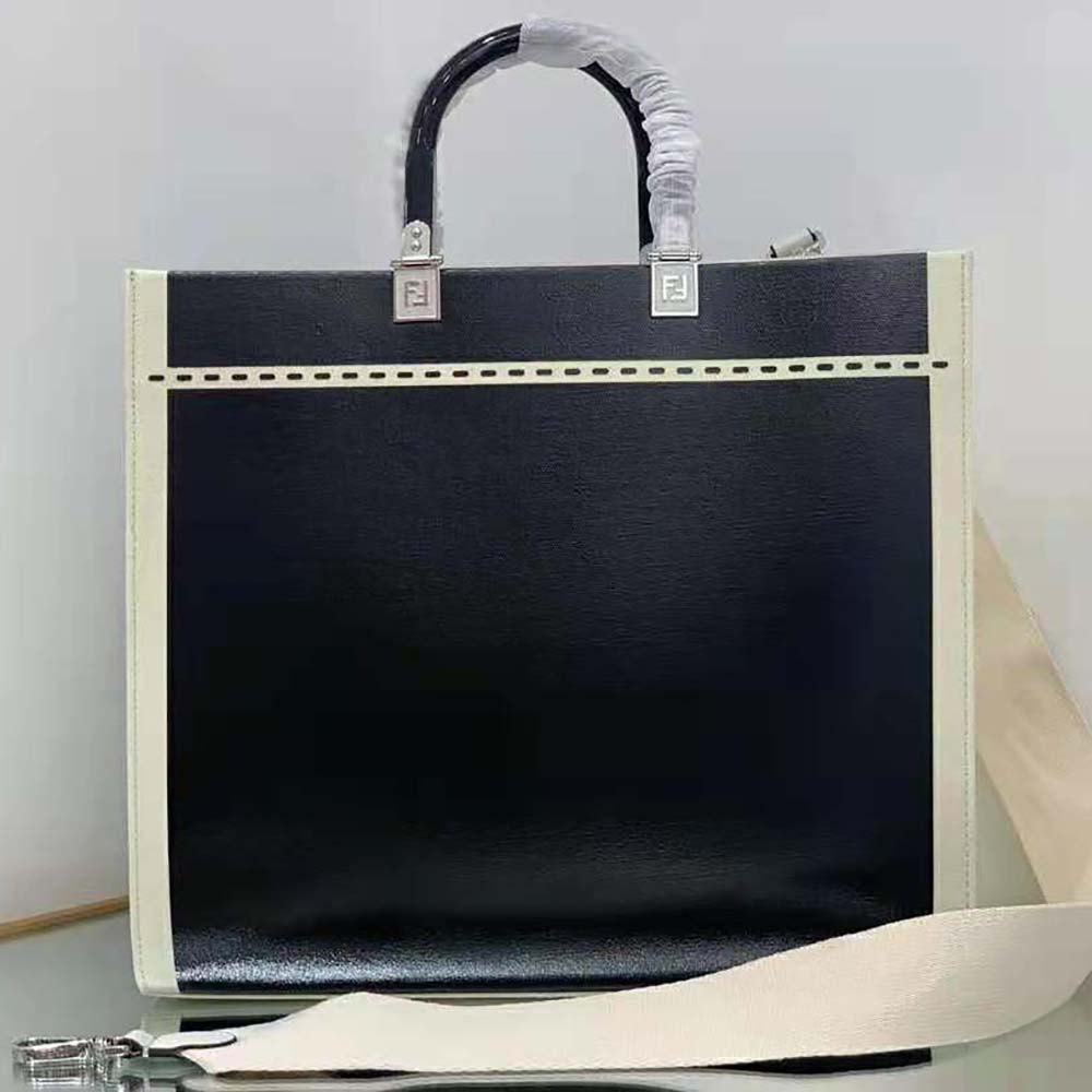 Fendi Women Sunshine Medium Canvas and Black Patent Leather Shopper Bag - image 4
