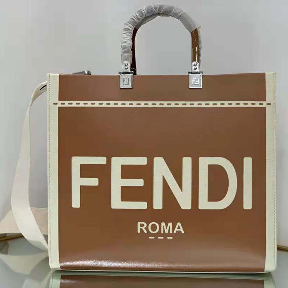 Top angle showing zip closure and canvas details of Fendi Women Sunshine Medium bag