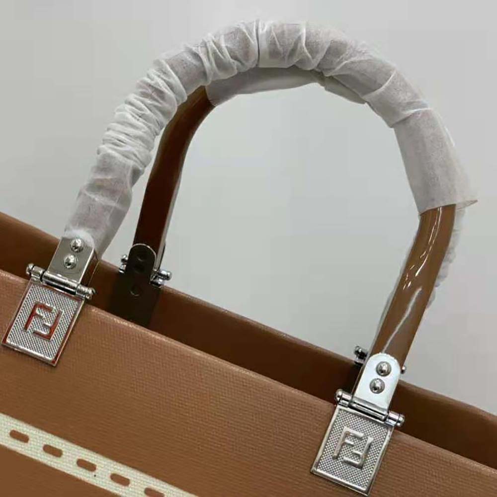 Fendi Women Sunshine Medium Canvas and Brown Patent Leather Shopper Bag - image 6