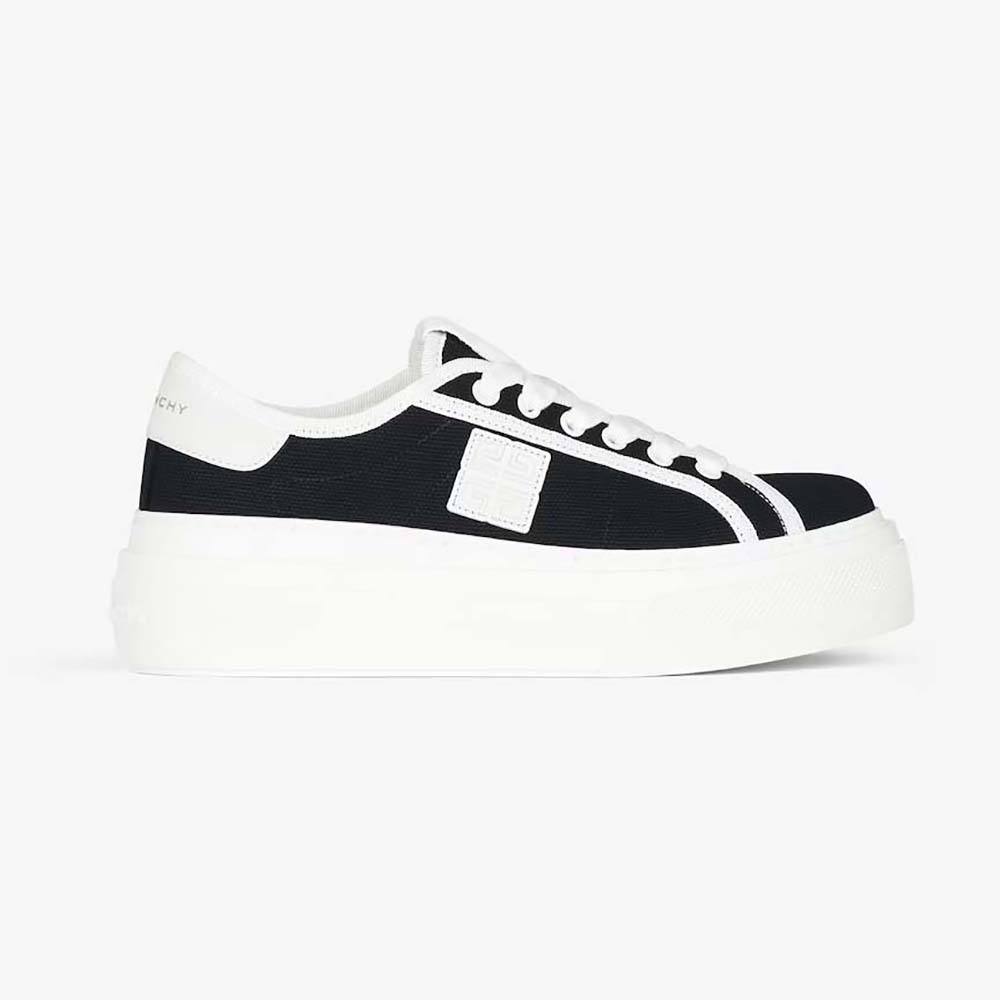 Side view of Givenchy Women City Platform Sneakers in Canvas-Black