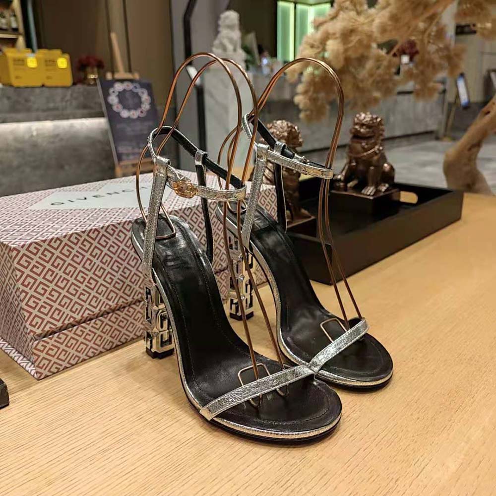 Top angle of Givenchy Women G Cube Sandals displaying leather texture and buckle