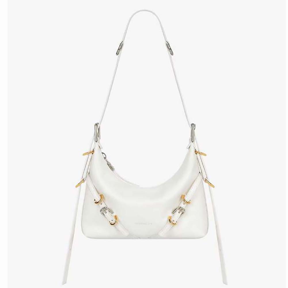 Front view of Givenchy Women Mini Voyou Bag in Leather-White with flap closed