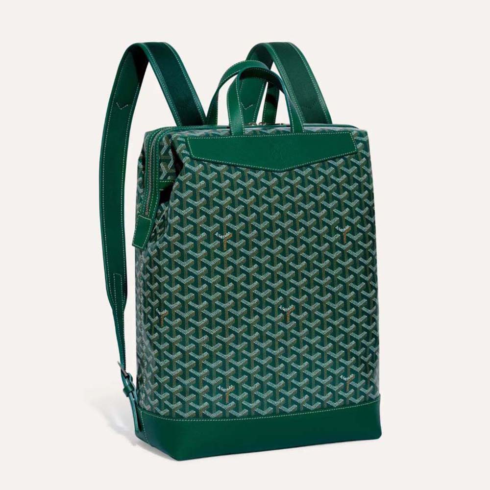 Front view of Goyard Women Sac A Dos Cisalpin in green canvas