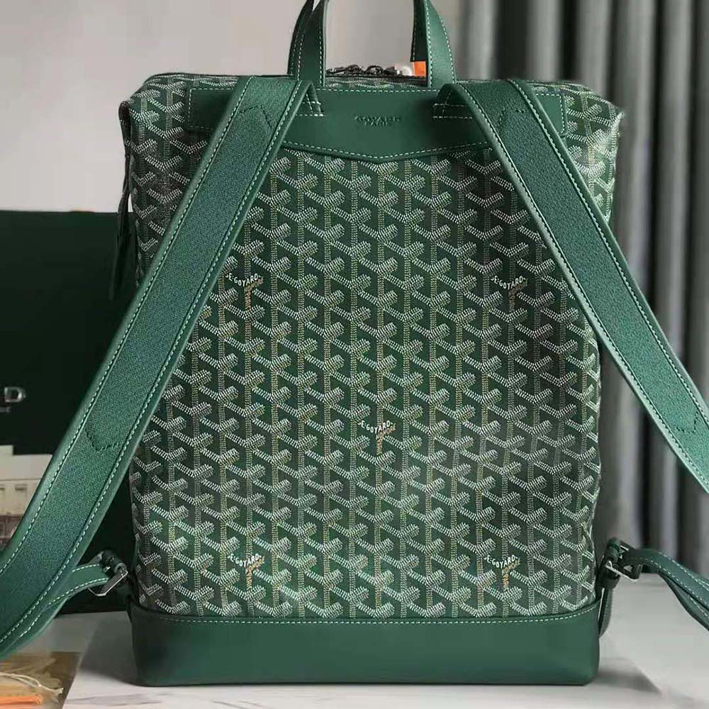Side angle showing zip closure and adjustable straps on Goyard Sac A Dos Cisalpin