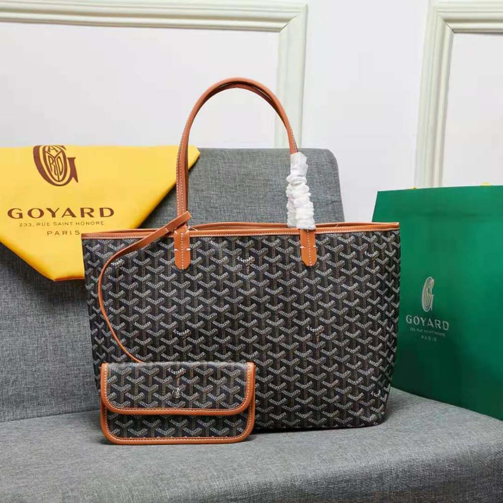 Close-up detail of brown Chevroches calfskin on Goyard Women Sac Artois MM