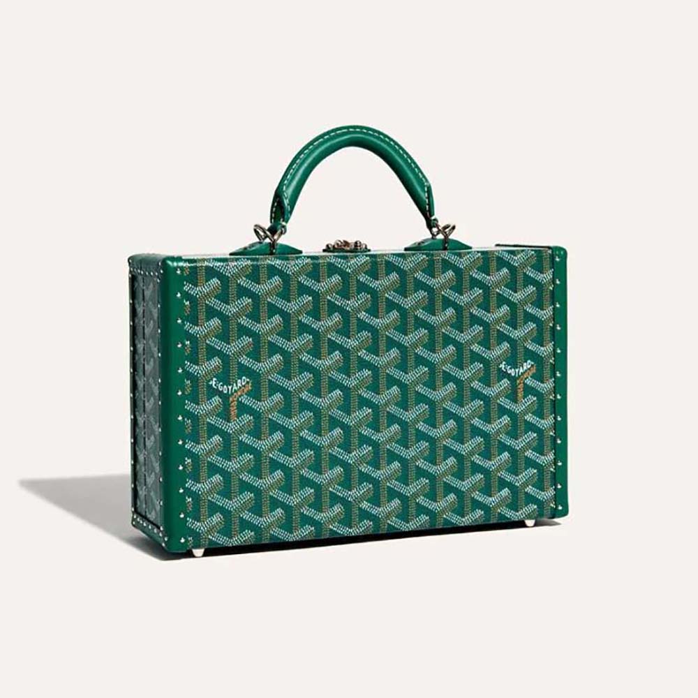 Front view of Goyard Women Sac Malle Grand Hôtel in green canvas
