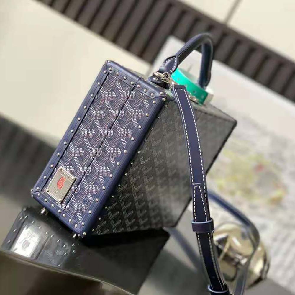 Goyard Women Sac Malle Grand Hôtel in Goyardine Canvas & Clamecy Calfskin-Navy - image 4