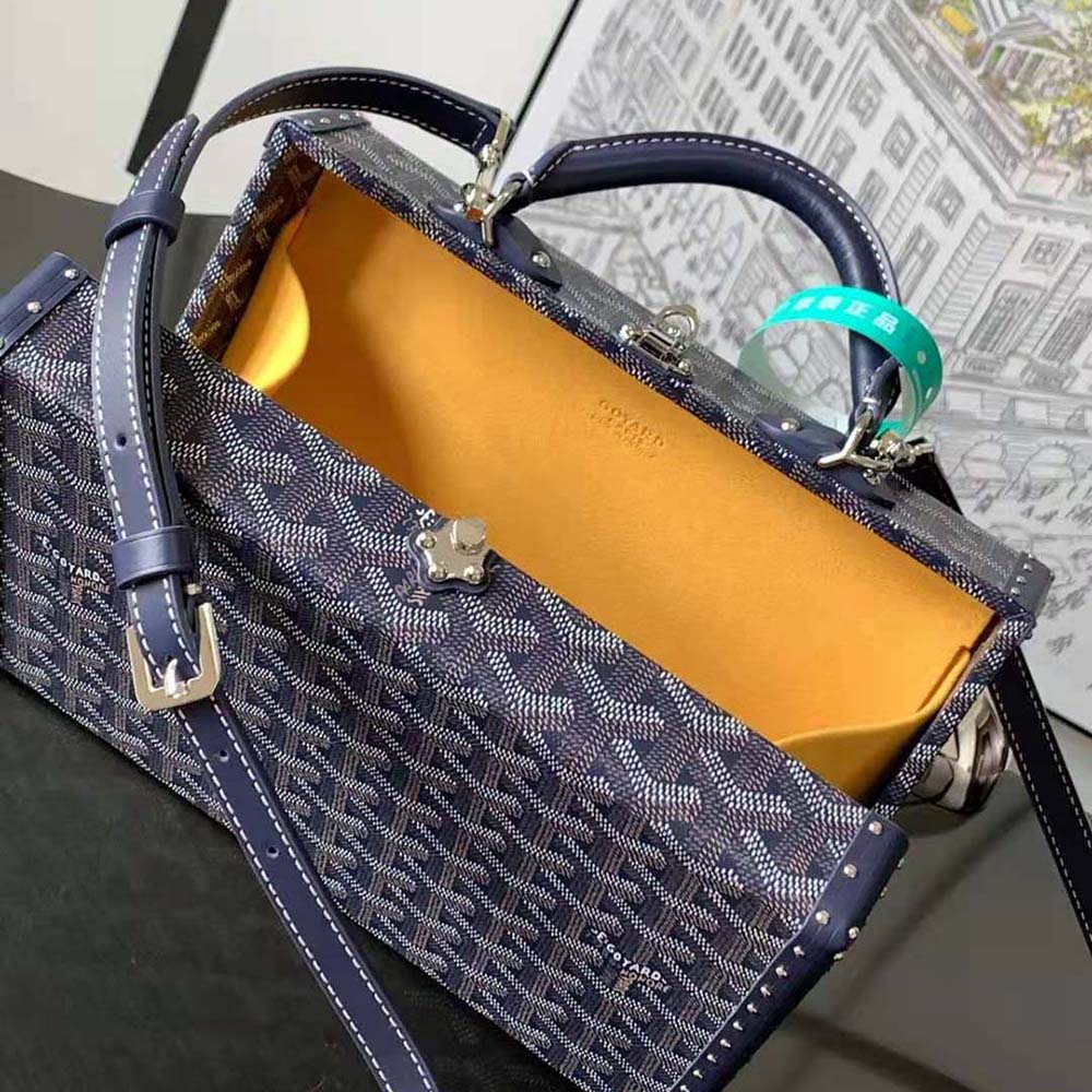 Goyard Women Sac Malle Grand Hôtel in Goyardine Canvas & Clamecy Calfskin-Navy - image 9