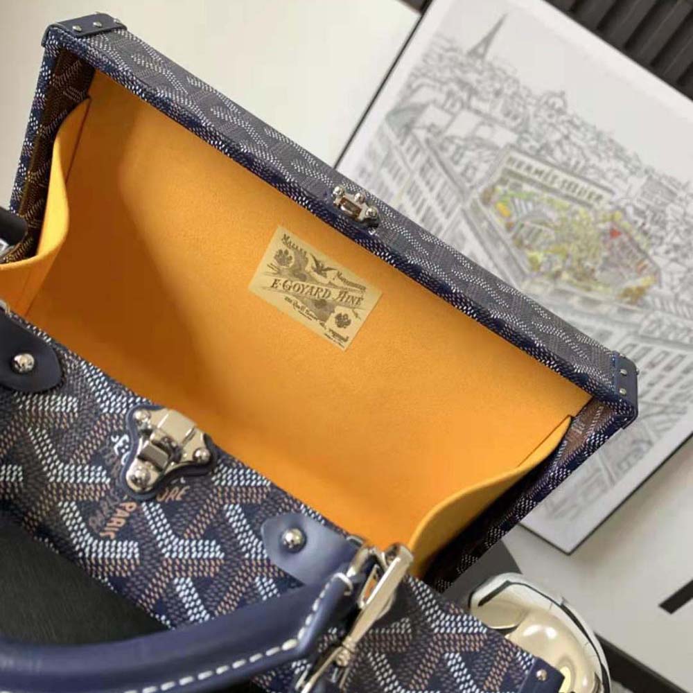 Goyard Women Sac Malle Grand Hôtel in Goyardine Canvas & Clamecy Calfskin-Navy - image 8