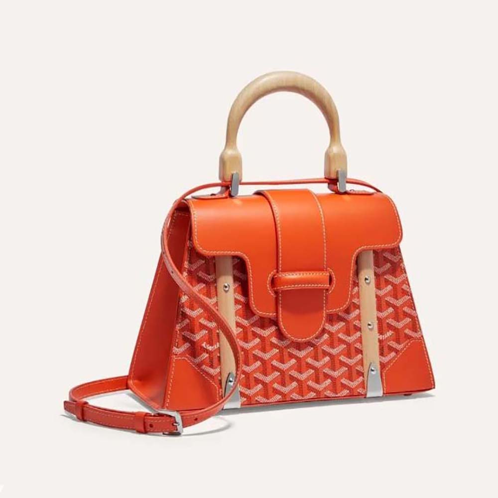 Front angle of Goyard Women Sac Saïgon PM in vibrant orange