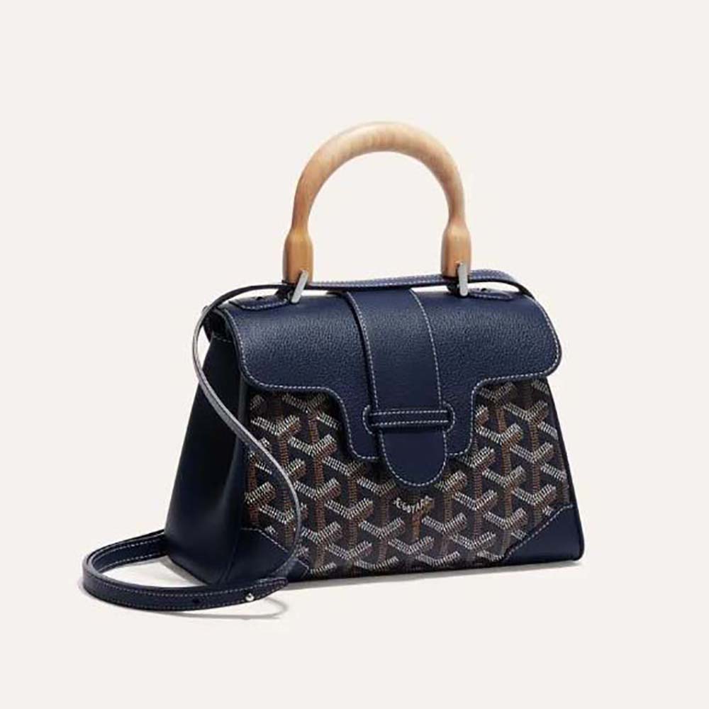 Goyard Women Sac Saïgon Souple Mini in Toile Goyardine & Chevroches Calfskin-Navy