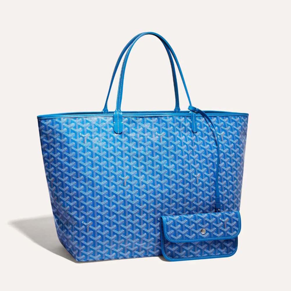 Front view of Goyard Women Sac Saint Louis GM in blue Goyardine canvas