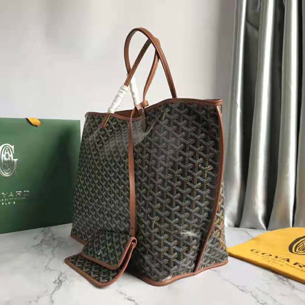 Side view showing brass hardware and open top of Goyard Women Sac Saint Louis GM