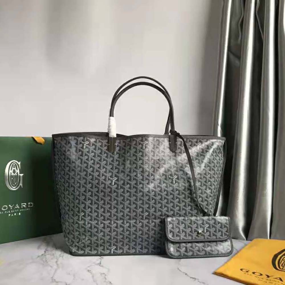 Close-up of silver hardware and Goyardine canvas texture on Sac Saint Louis GM