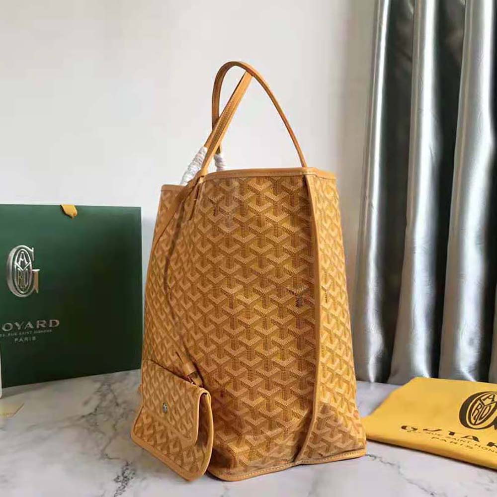 Side angle showing depth and brushed gold hardware of Goyard Women Sac Saint Louis GM