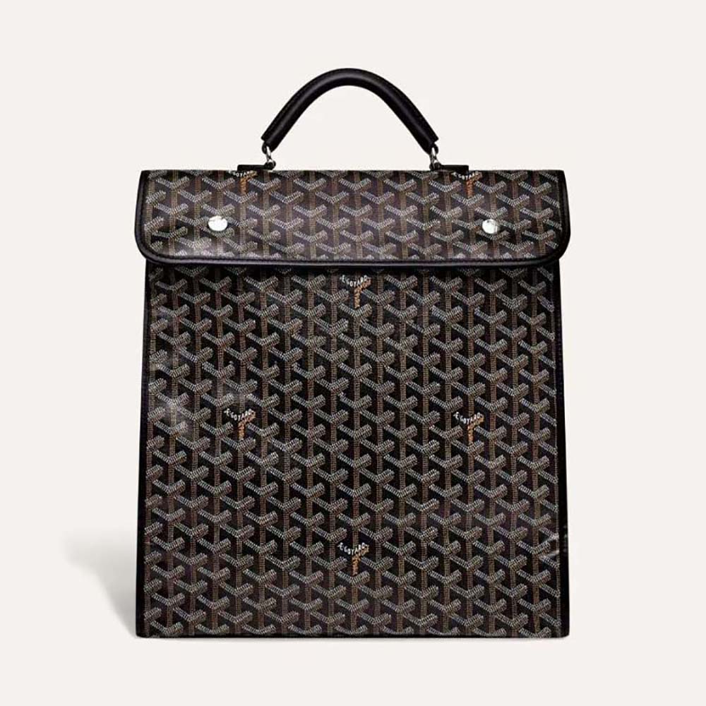 Front view of Goyard Women Saint Léger Backpack in black canvas and leather