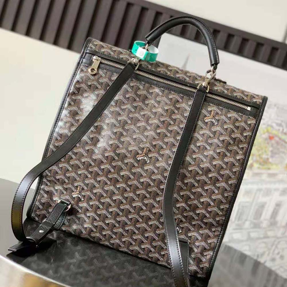 Side profile showing silhouette and adjustable straps on Goyard Saint Léger Backpack