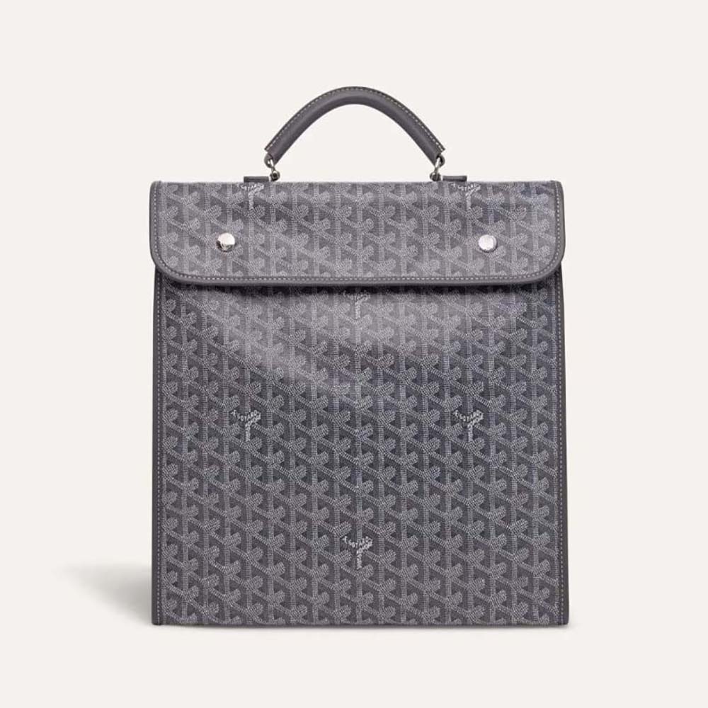 Front view of Goyard Women Saint Léger Backpack in gray canvas