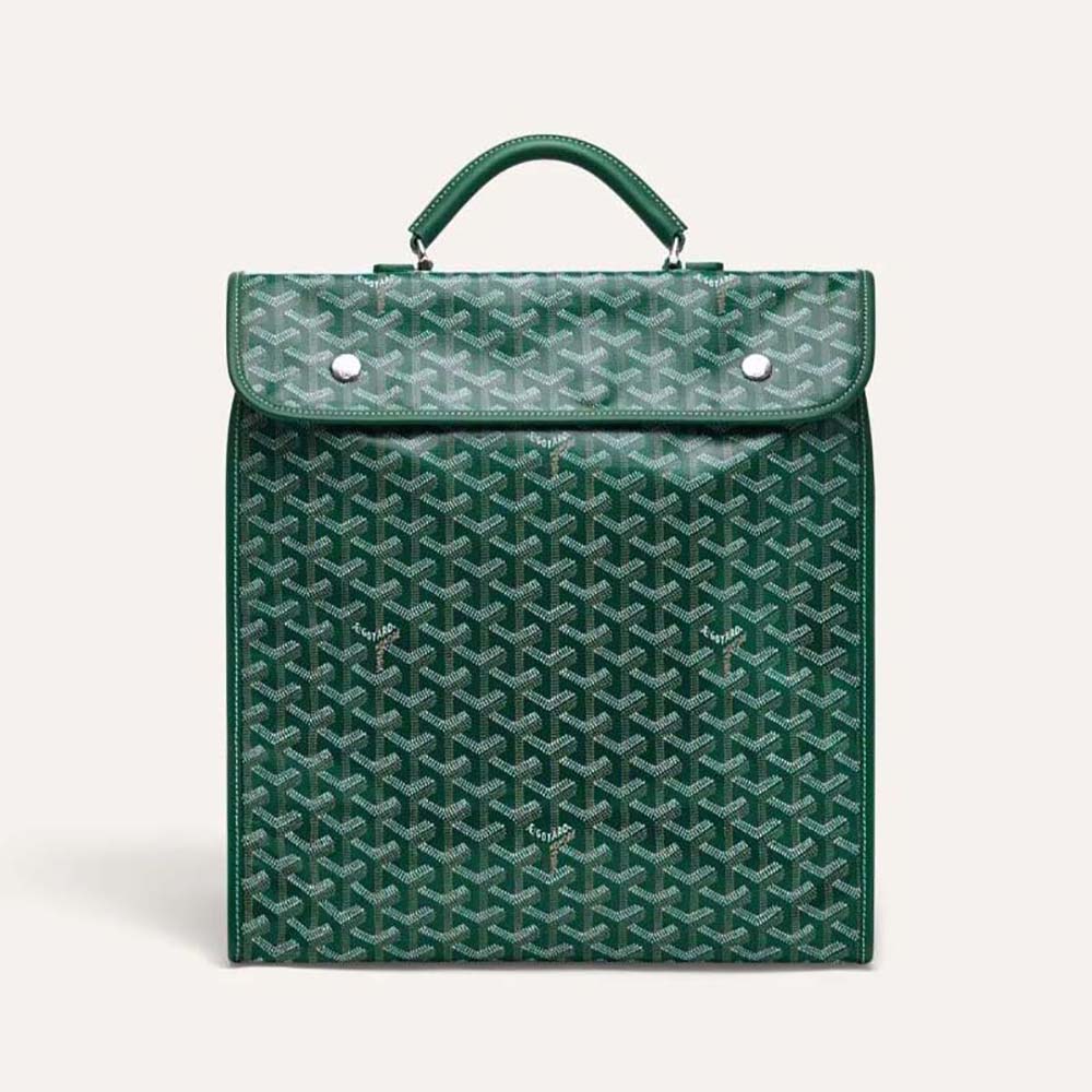 Front view of Goyard Women Saint Léger Backpack in green canvas and calfskin