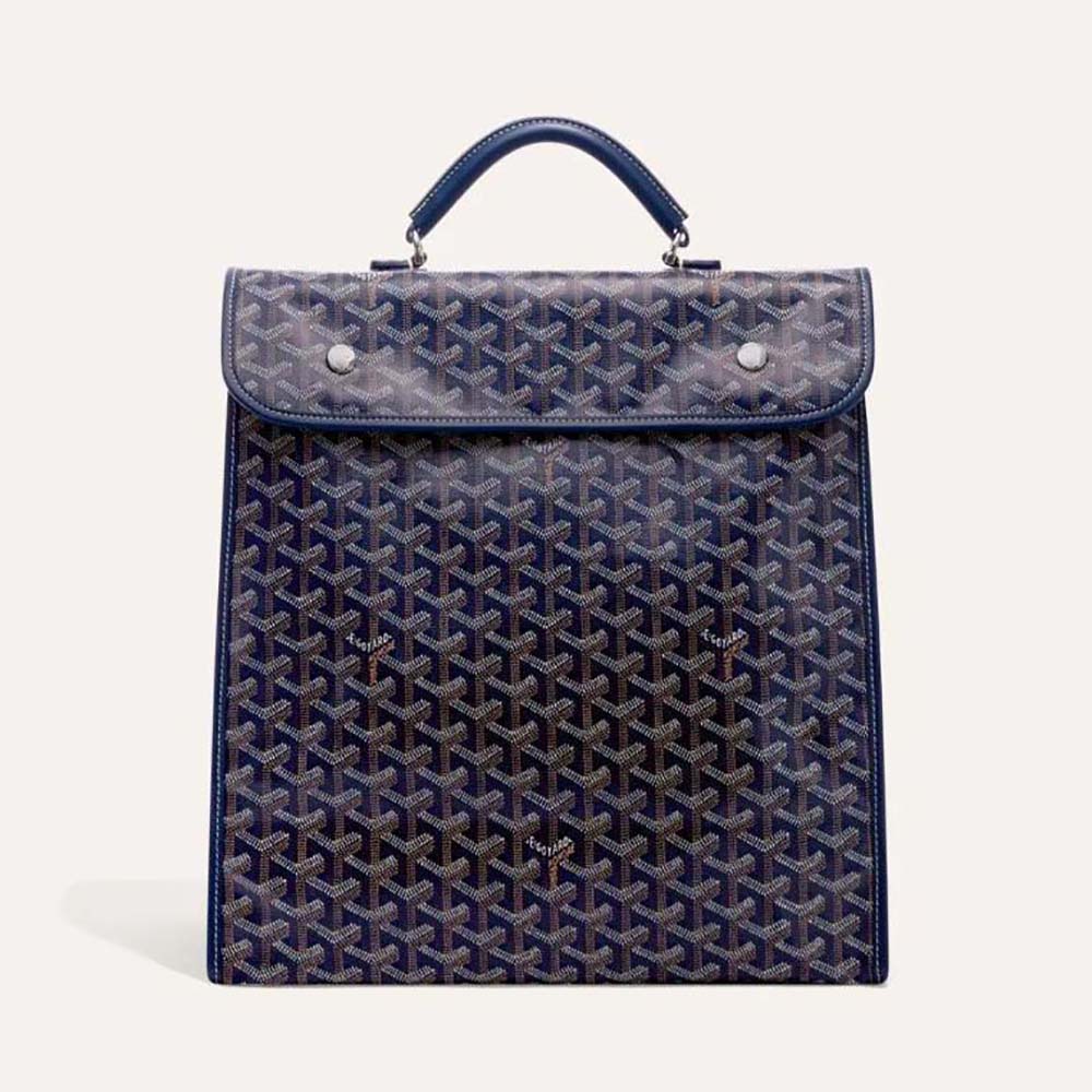 Front view of Goyard Women Saint Léger Backpack in navy canvas and calfskin