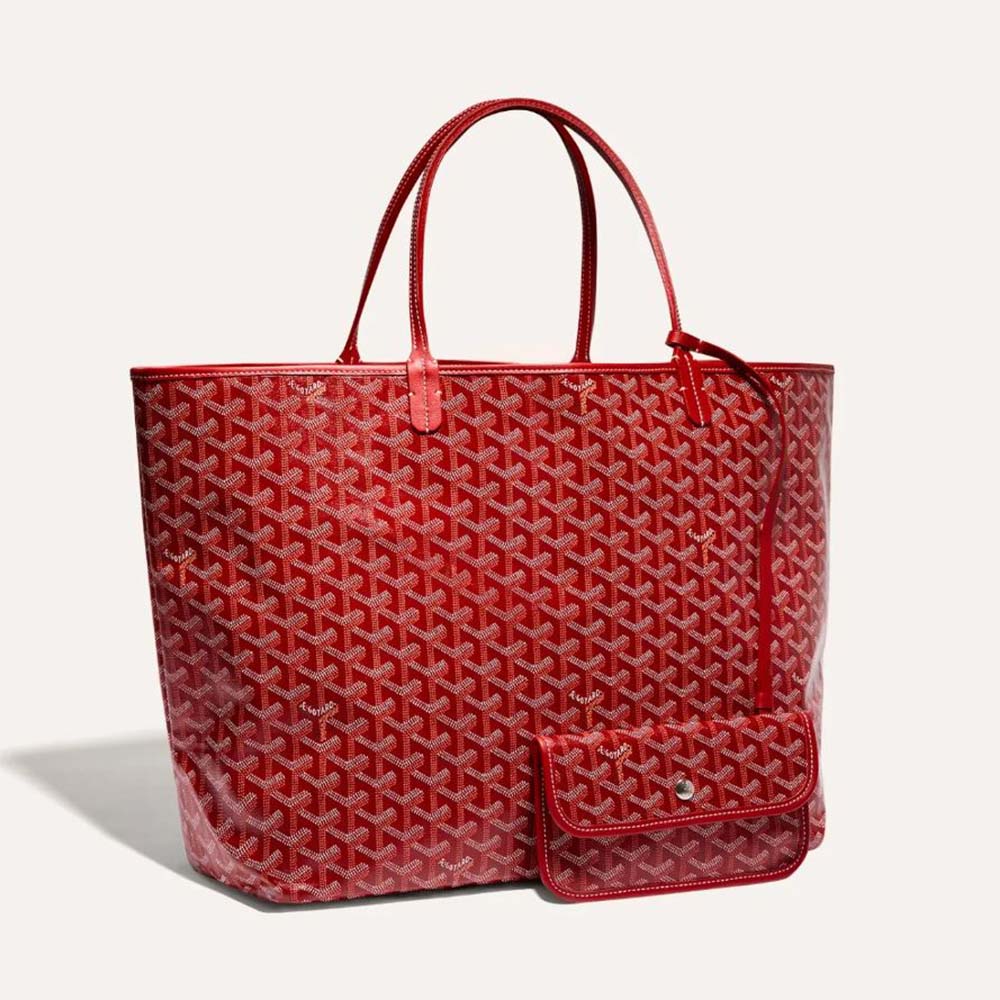 Front view of Goyard Women Saint Louis GM Bag in red canvas and calfskin