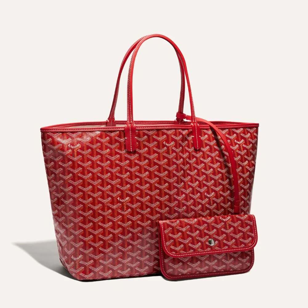 Front view of Goyard Women Saint Louis PM Bag in Red Goyardine Canvas