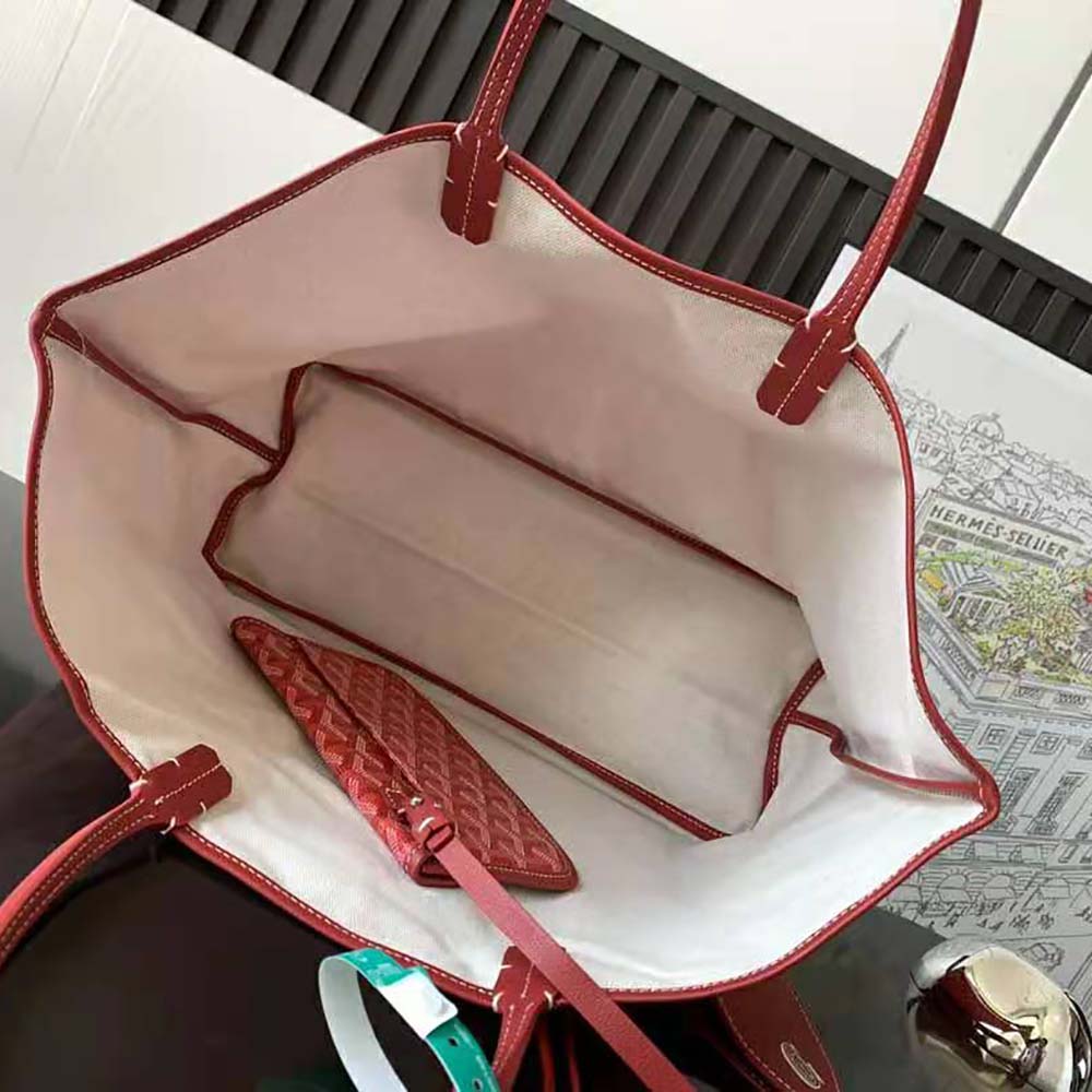 Goyard Women Saint Louis PM Bag in Goyardine Canvas & Chevroches Calfskin-Red - image 9