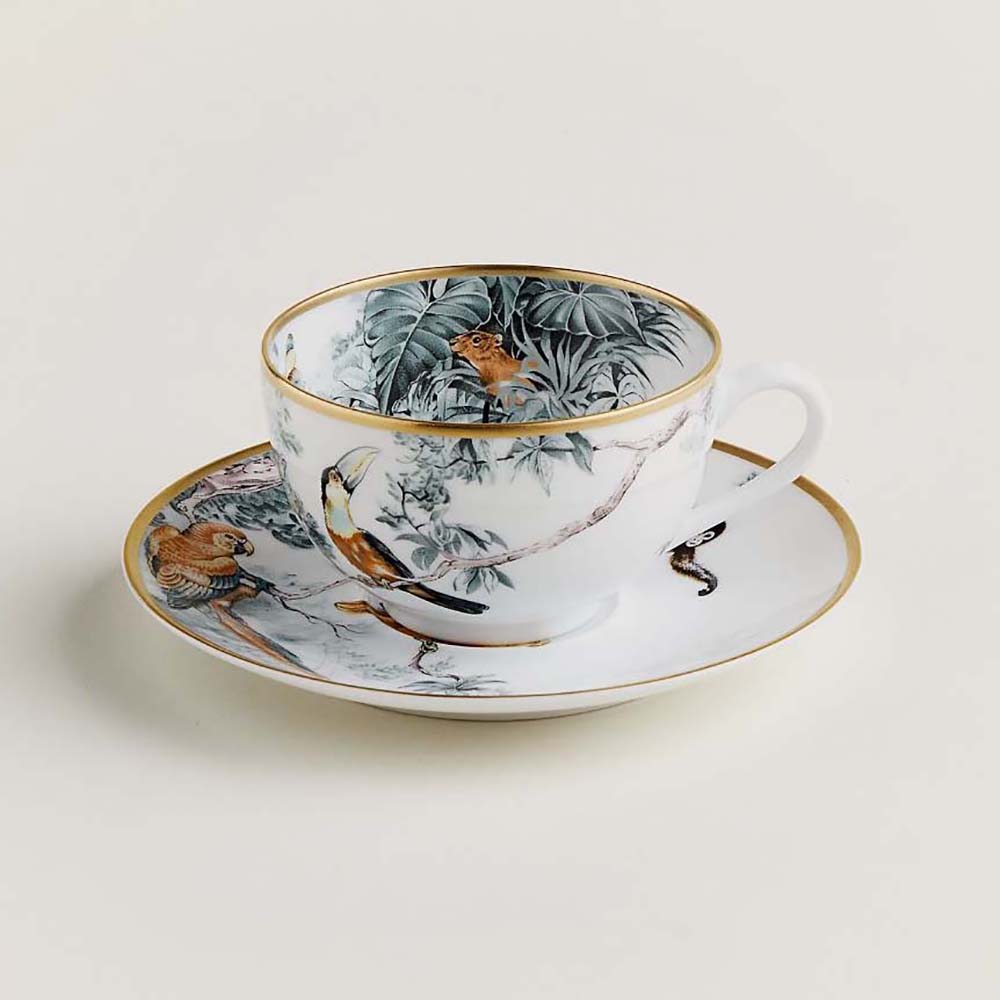 Front view of Hermes Unisex Carnets D’Equateur Tea Cup and Saucer