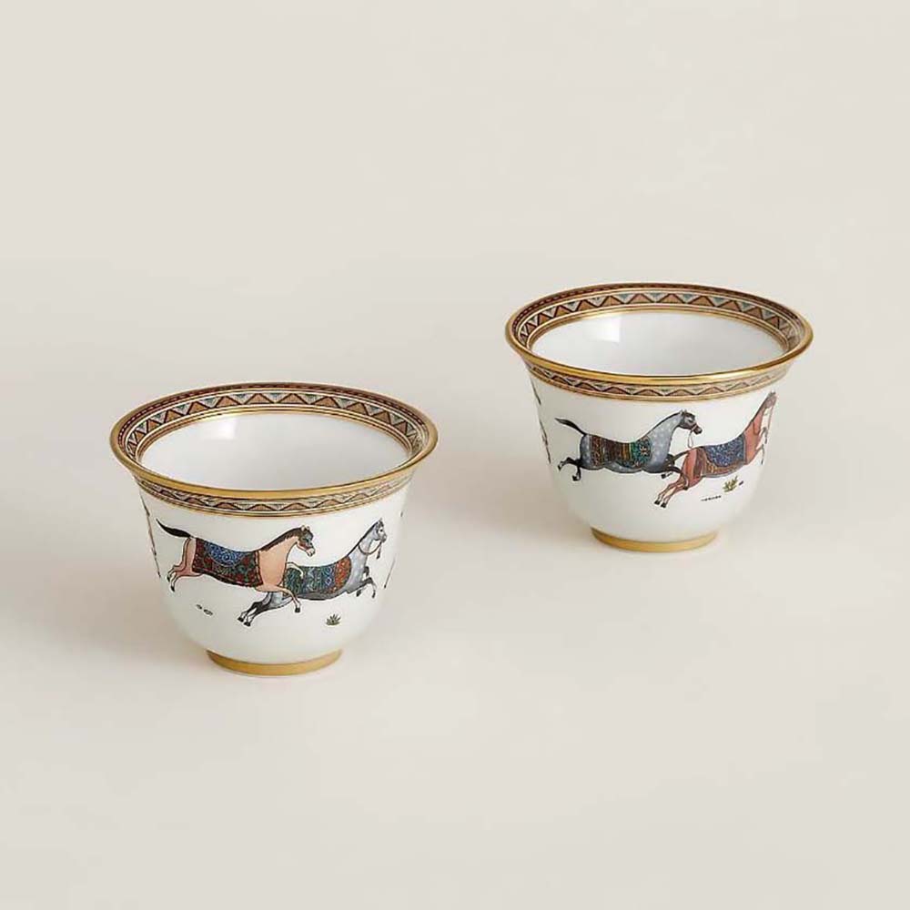 Front view of Hermes Unisex Cheval D’Orient Cup N°2 Mini Model in white leather