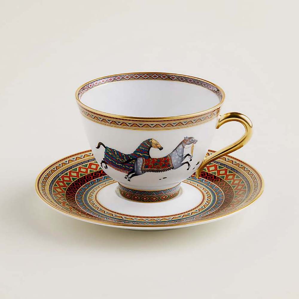 Hermes Unisex Cheval D’Orient Tea Cup and Saucer top view showing design