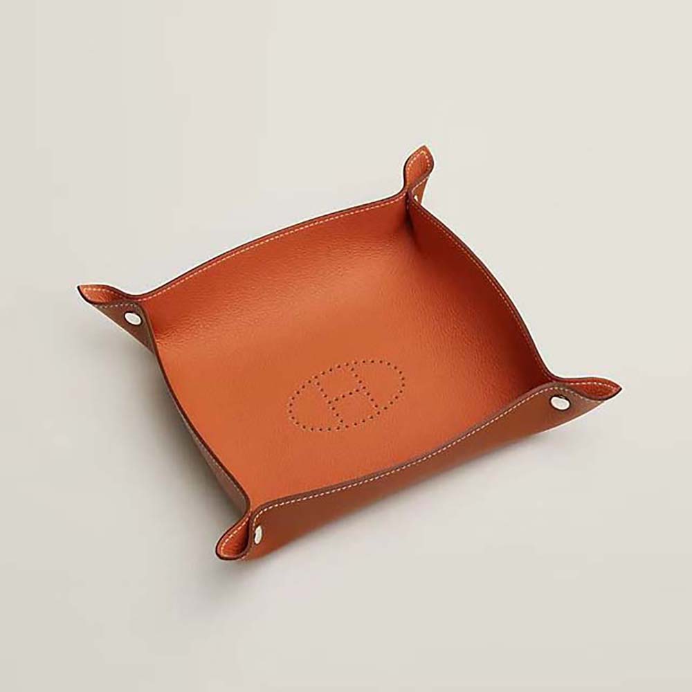 Hermes Unisex Mises Et Relances Desk Change Tray top view showing brown leather