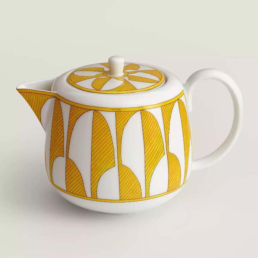 Front view of Hermes Unisex Soleil D’Hermes Teapot in bright yellow