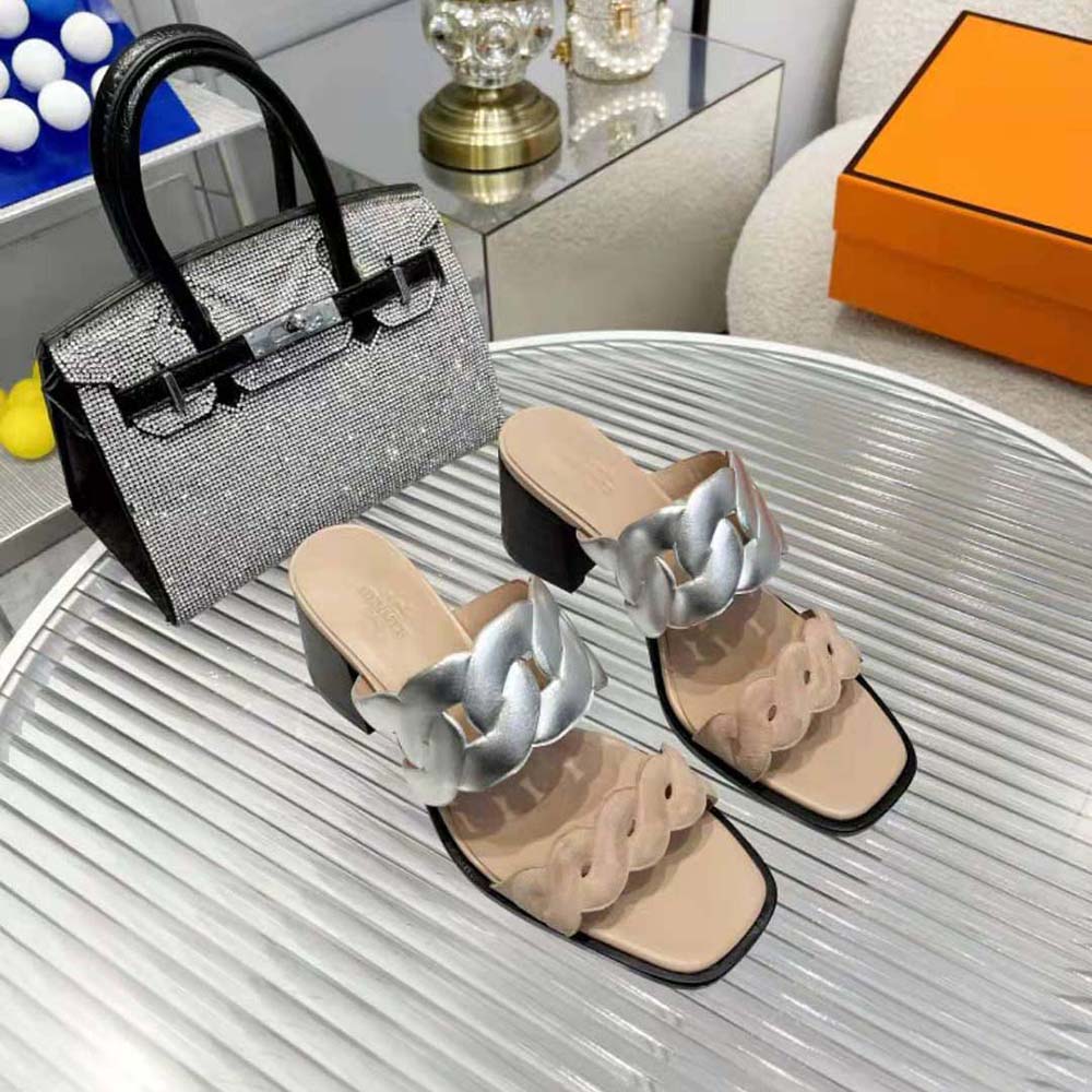 Close-up of adjustable buckle detail on Hermes Women Gaby 60 Sandal