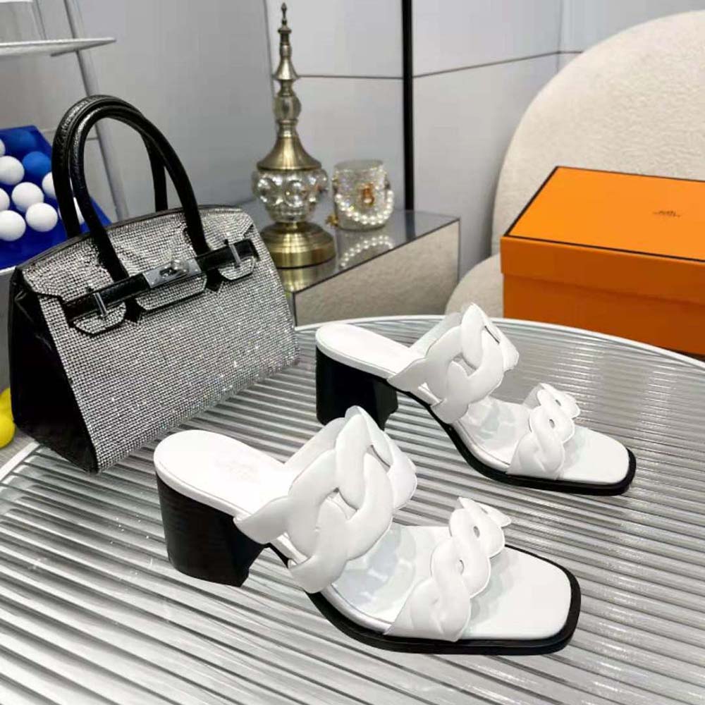 Top view highlighting sleek silhouette of Hermes Women Gaby 60 Sandal White